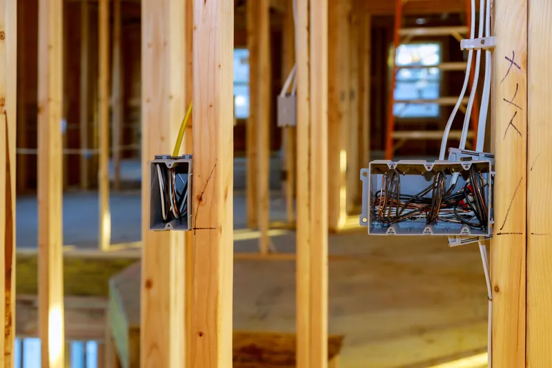 Elektroinstallation und Leitungsführung in einem Wohngebäude im Rohbau